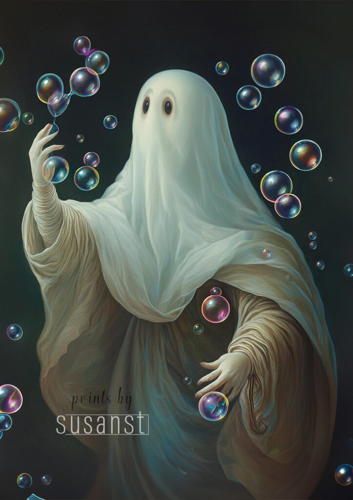 Poster of a ghost playing with bubbles
