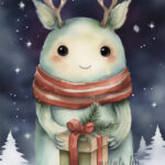 Christmas card with manster holding a present