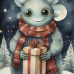 Christmas card with manster holding a present