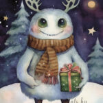Christmas card with manster holding a present