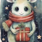 Christmas card with manster holding a present