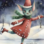 A Christmas card with a monster on ice skates