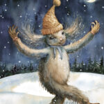A Christmas card with a dancing monster