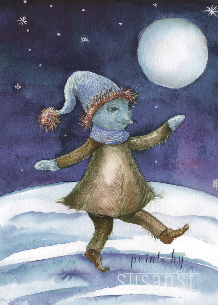 A Christmas card with a dancing monster