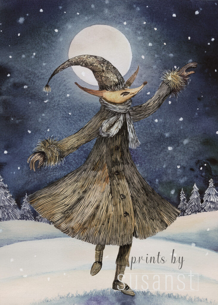 A Christmas card with a dancing monster