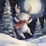 A Christmas card with a jumping monster