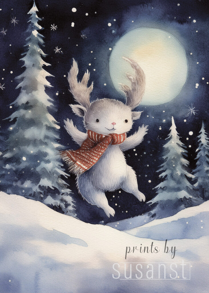 A Christmas card with a jumping monster