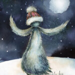 A Christmas card with a dancing monster