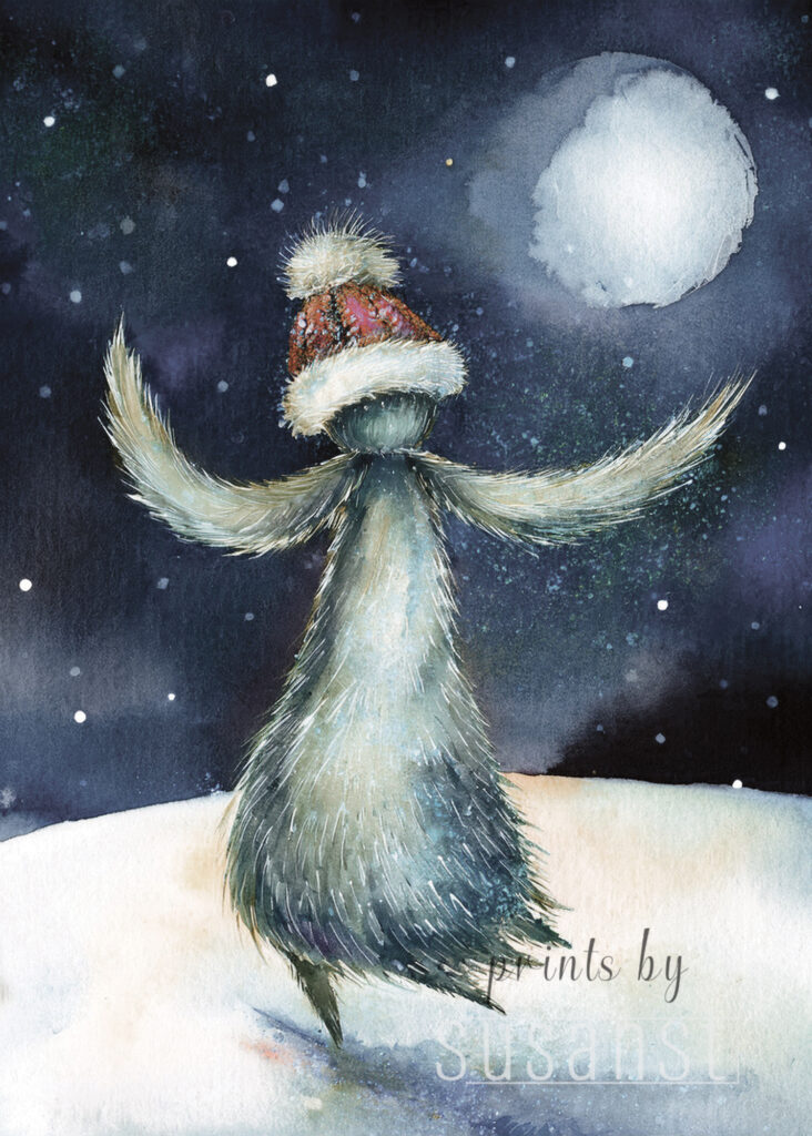 A Christmas card with a dancing monster