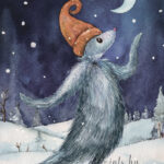 A Christmas card with a dancing monster