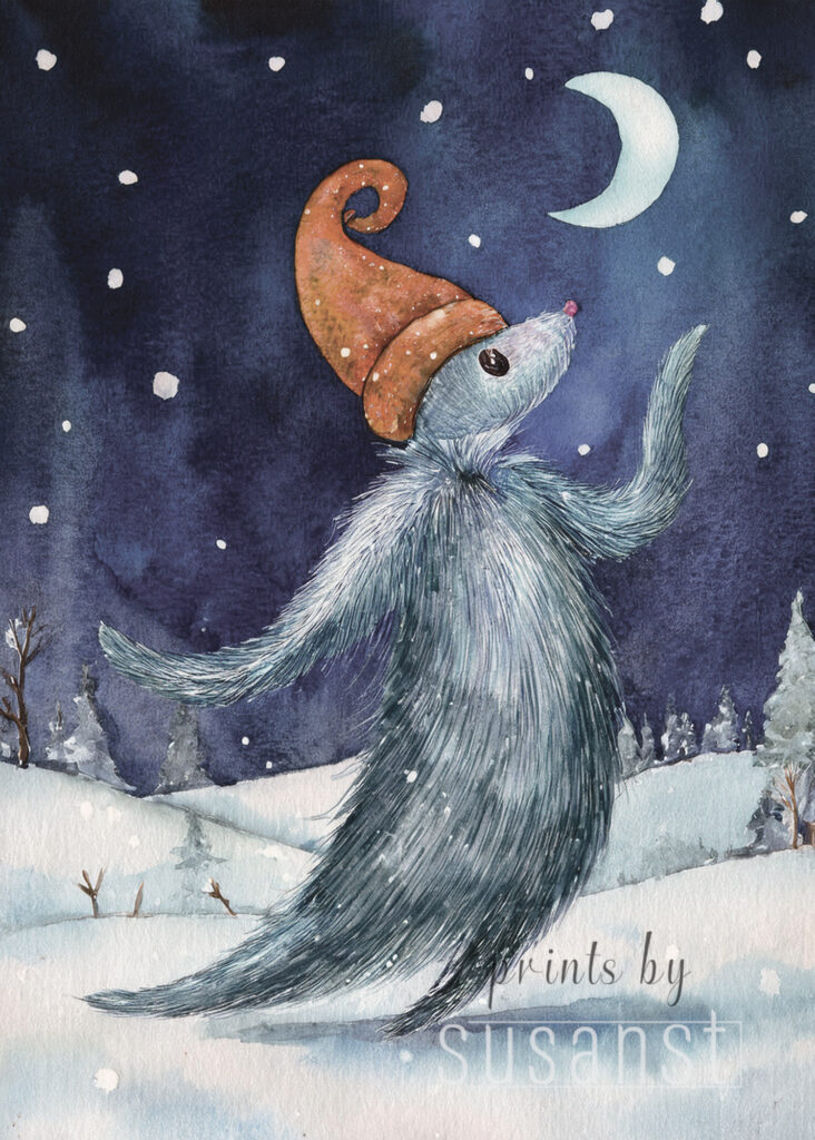 A Christmas card with a dancing monster