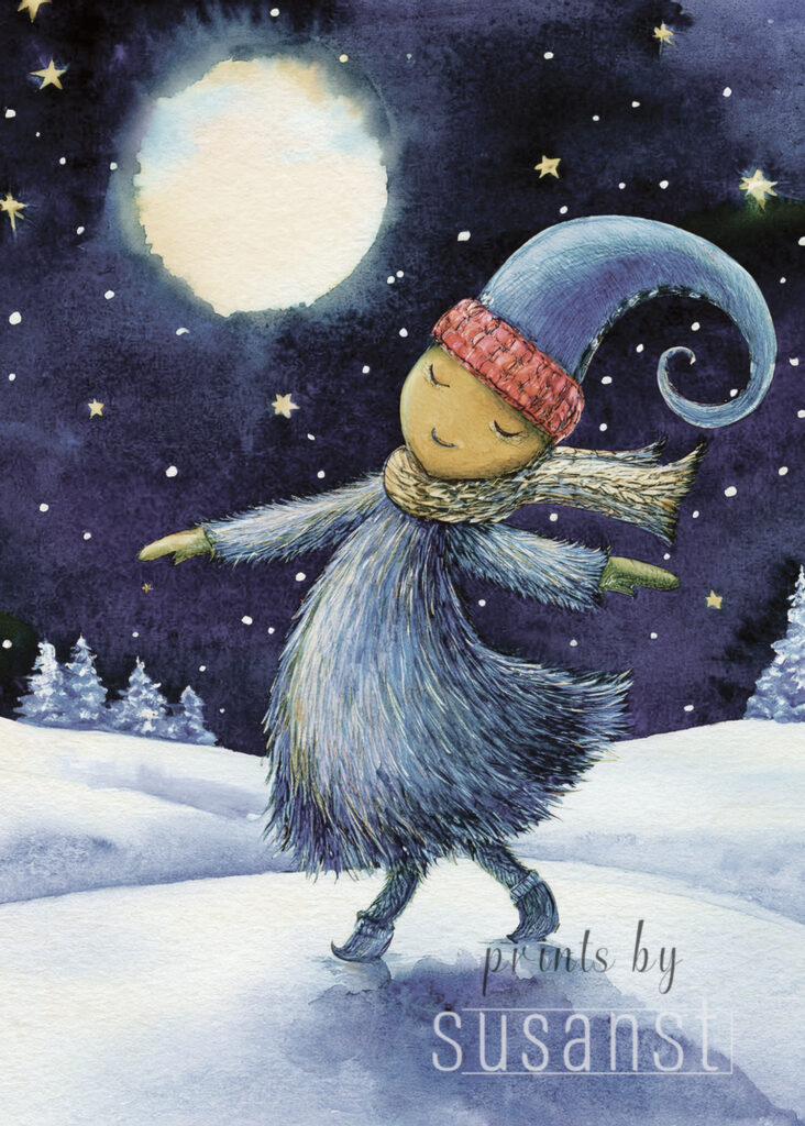 A Christmas card with a dancing monster
