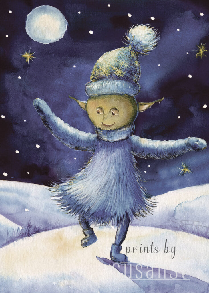 A Christmas card with a dancing monster