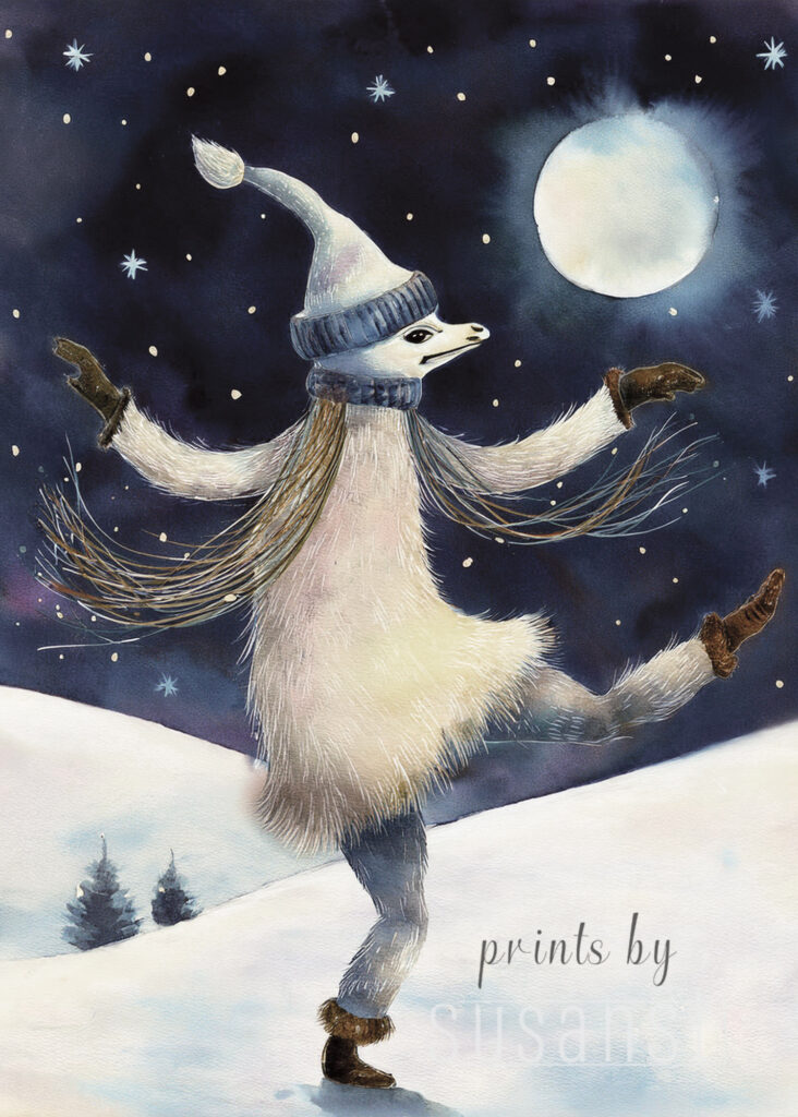 A Christmas card with a dancing monster