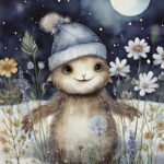 A Christmas card with a monster in wildflowers
