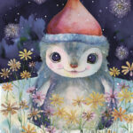 A Christmas card with a monster in wildflowers