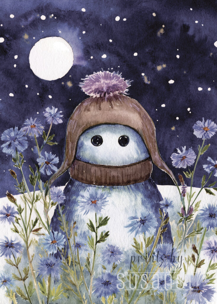 A Christmas card with a monster in wildflowers