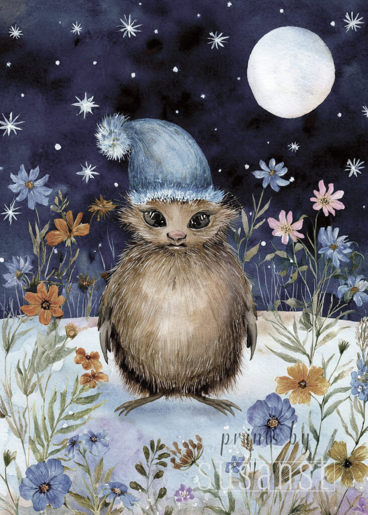 A Christmas card with a monster in wildflowers