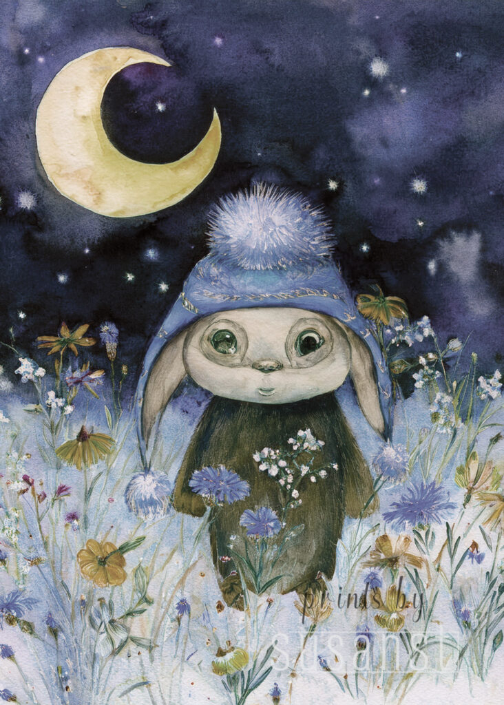 A Christmas card with a monster in wildflowers