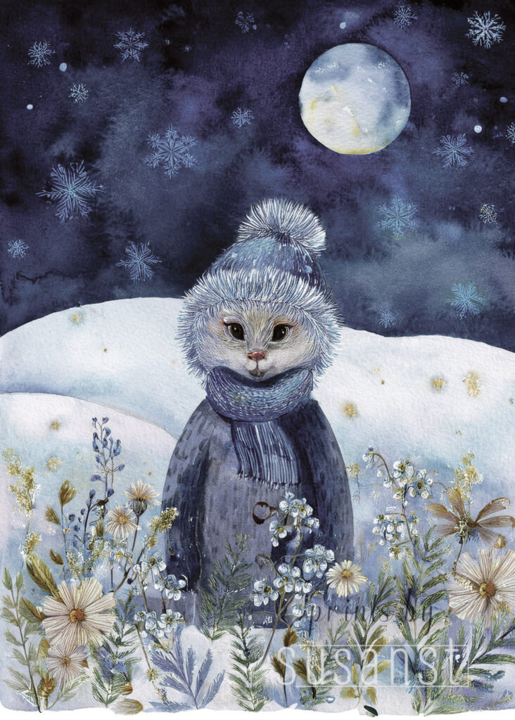 A Christmas card with a monster in wildflowers
