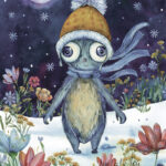 A Christmas card with a monster in wildflowers