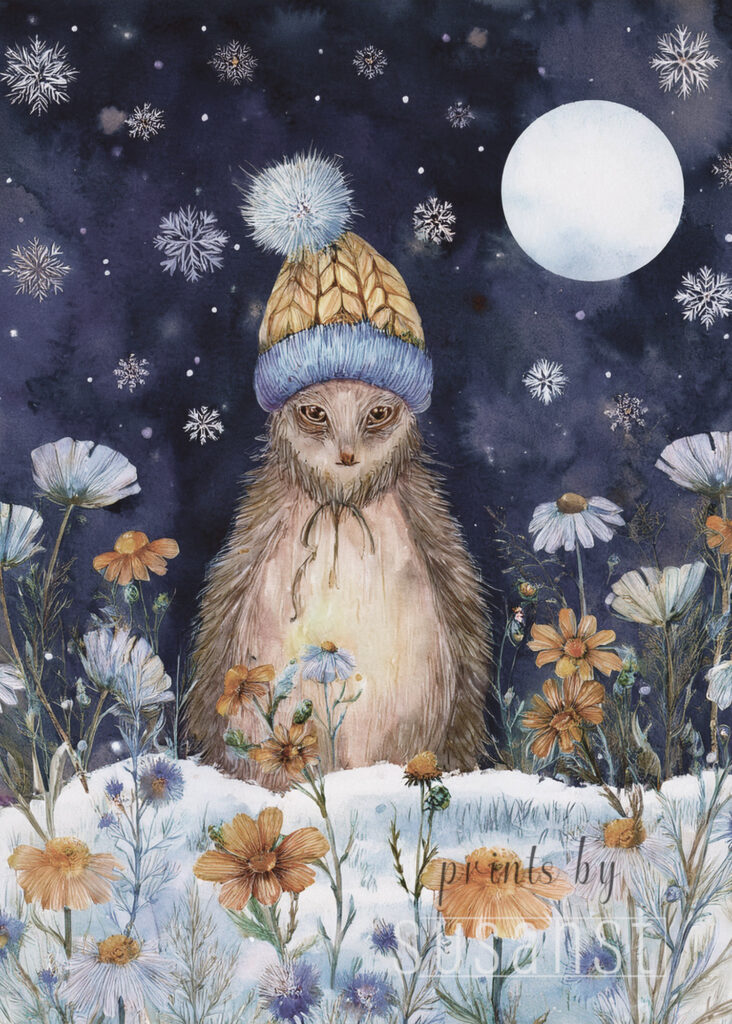 A Christmas card with a monster in wildflowers