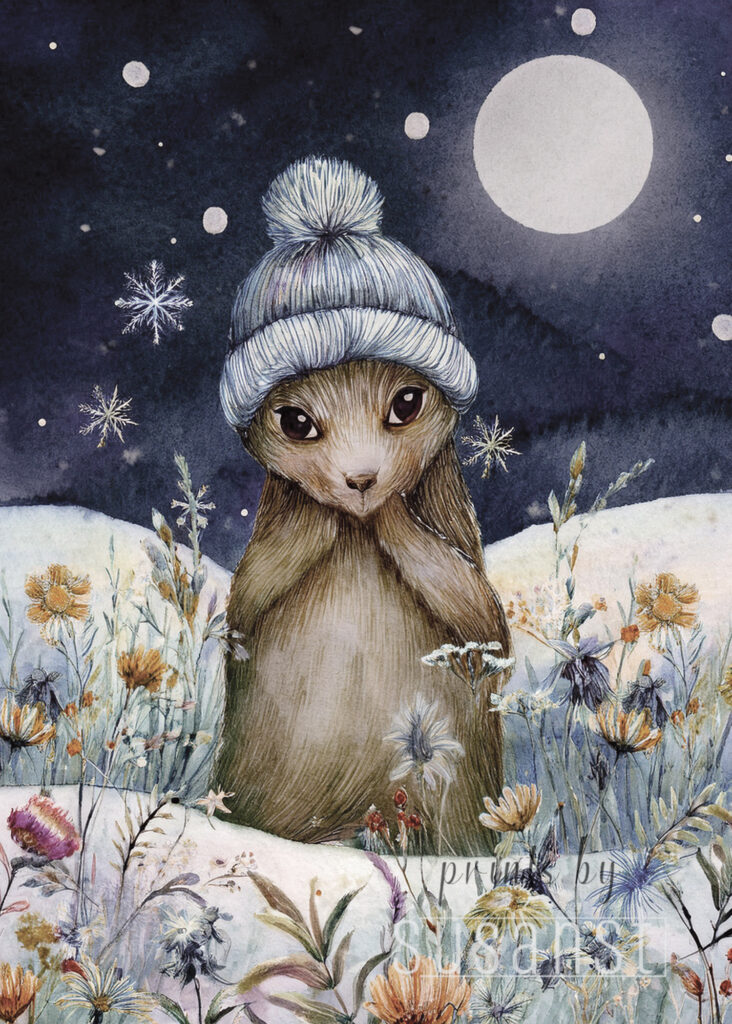 A Christmas card with a monster in wildflowers