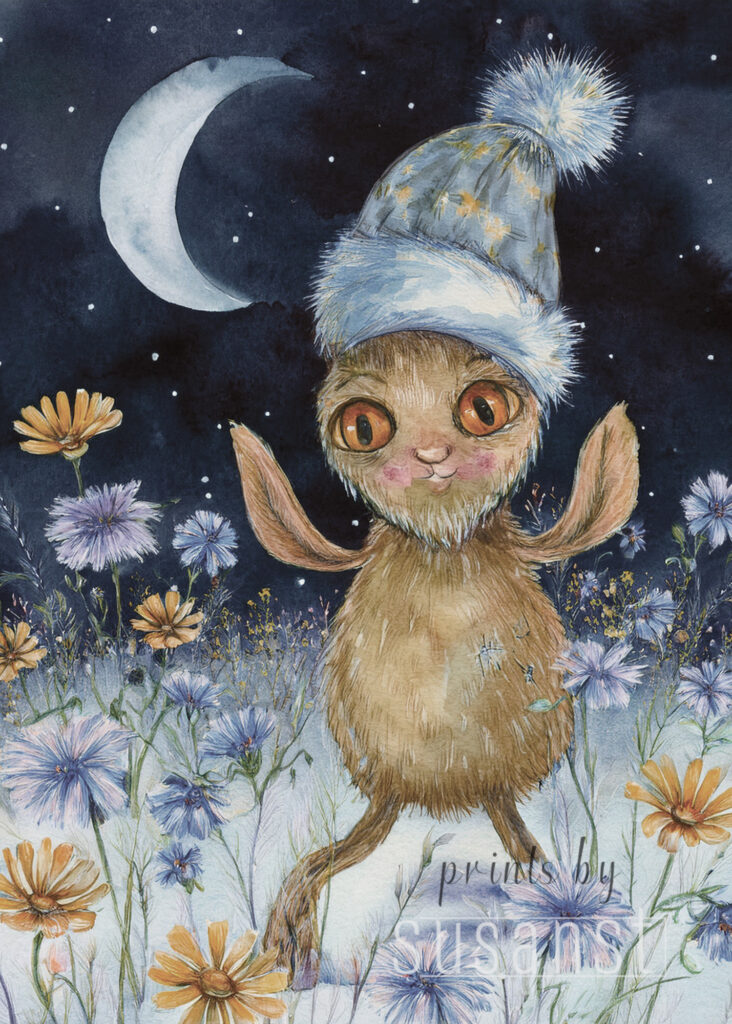 A Christmas card with a monster in wildflowers