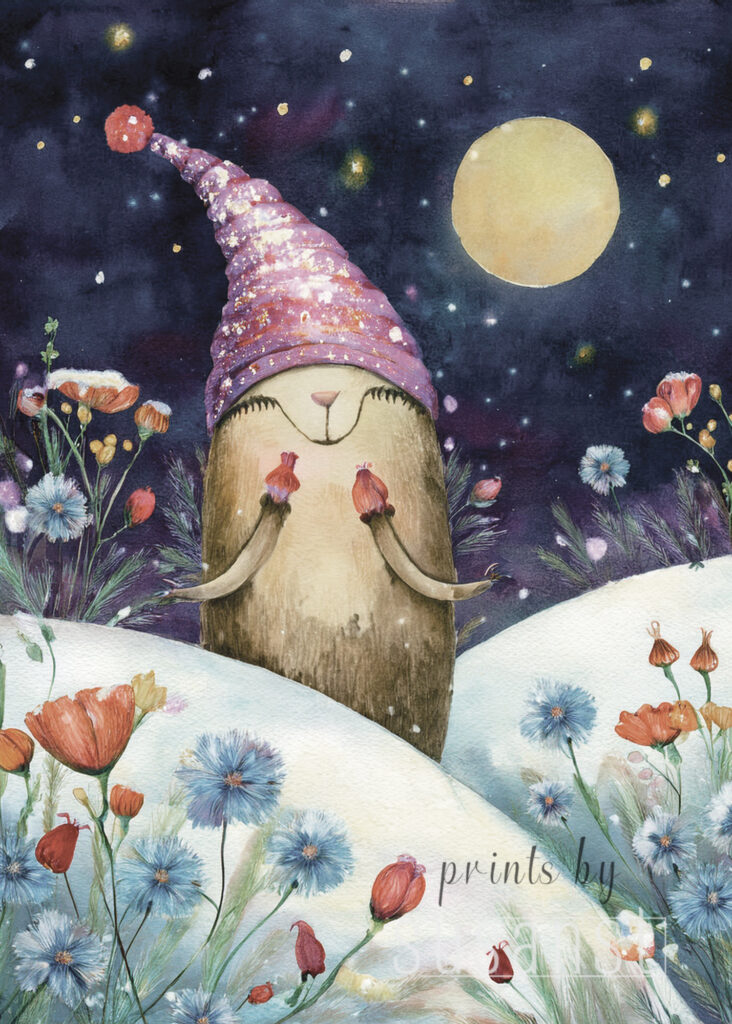 A Christmas card with a monster in wildflowers