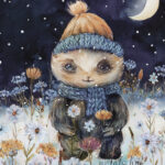 A Christmas card with a monster in wildflowers