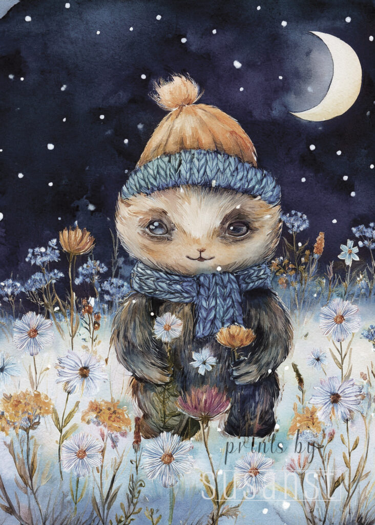 A Christmas card with a monster in wildflowers