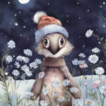 A Christmas card with a monster in wildflowers