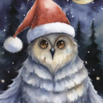 A Christmas card with a monster with a christmas hat