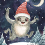 A Christmas card with a jumping monster