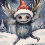 A Christmas card with a jumping monster