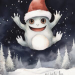A Christmas card with a jumping monster