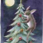 A Christmas card with a monster on the christmas tree