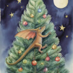 A Christmas card with a monster on the christmas tree