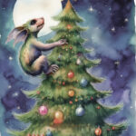 A Christmas card with a monster on the christmas tree